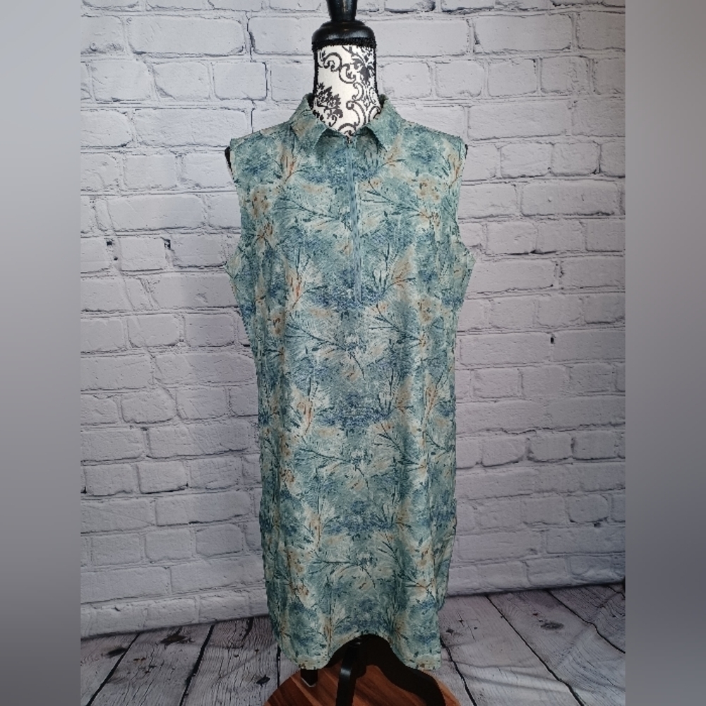 Mondetta women geometric print size large dress pockets 1/2 zip stretch knit b9